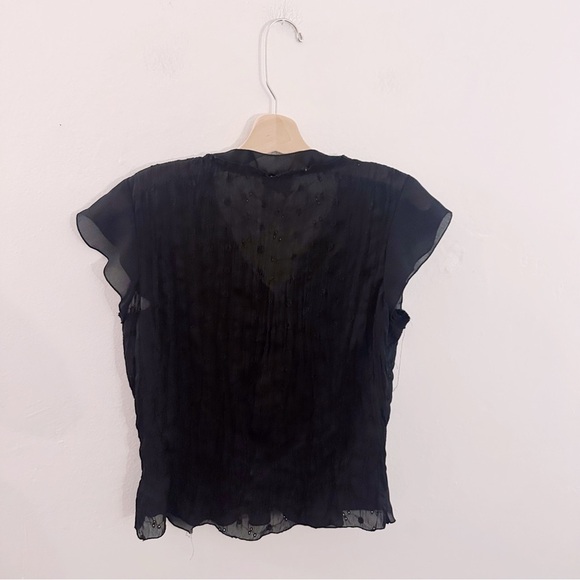 Vintage Robbie Bee Ascot Tie Chic Black Sheer Top Short Sleeve - Picture 3 of 4